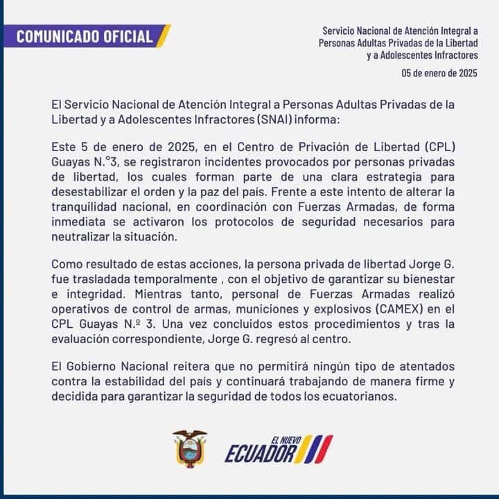 JORGE GLAS DE RETORNÓ A LA CÁRCEL LA ROCA.-