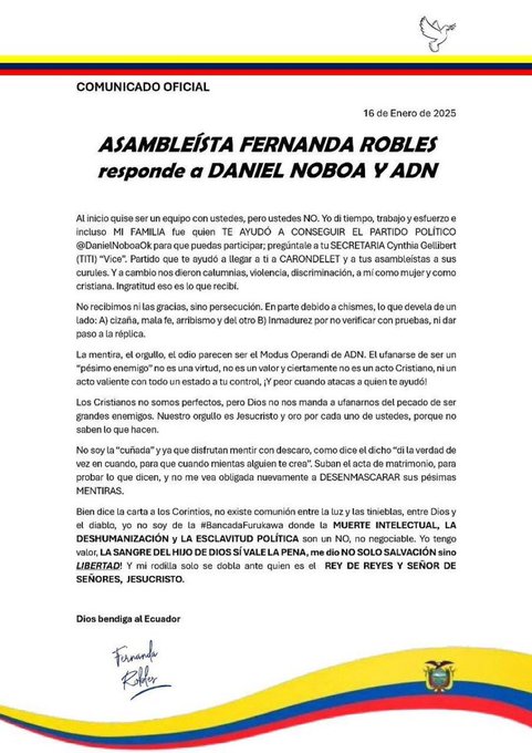 ASAMBLEISTA FERNANDA ROBLES EXPULSADA DEL MOVIMIENTO ADN, RESPONDE A LA ORGANIZACIÓN POLÍTICA.-