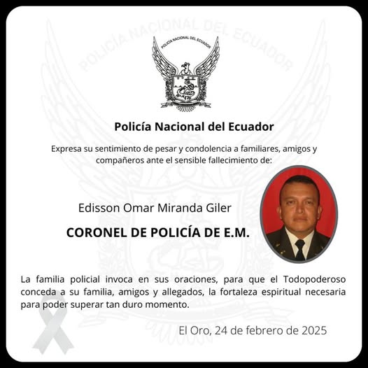 EN EL ORO, UN OFICIAL DE POLÍCIA MUERE EN ACCIDENTE DE TRÁNSITO.-